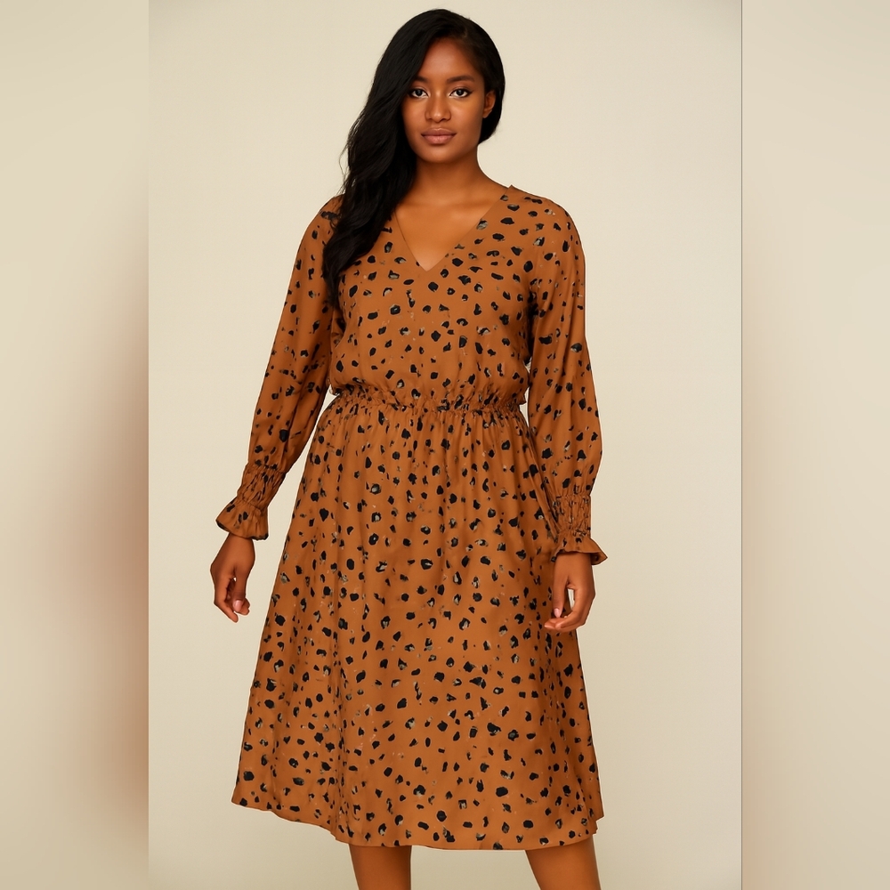 Darling Women's Deep V-neck Long Sleeve Animal Print Dress